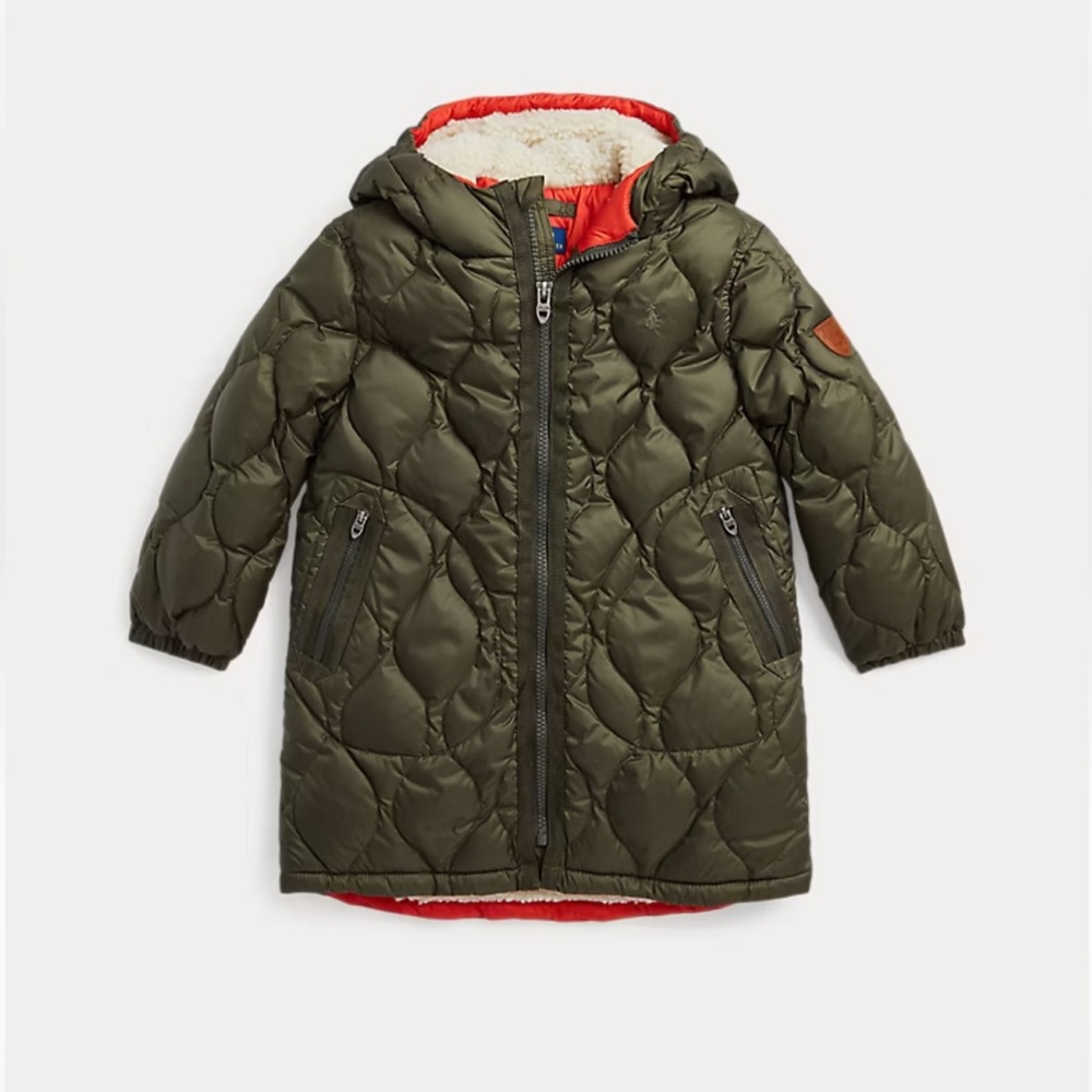 Polo Ralph Lauren Boys Quilted Water Repellent Ripstop Down Jacket in Green SZ 4